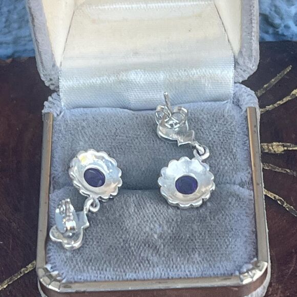 Vintage Amethyst Earrings with Marcasite in Sterling Silver - Picture 7 of 7